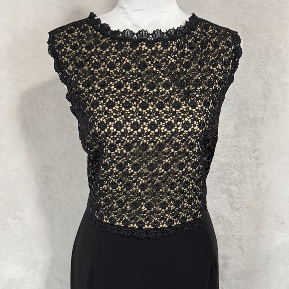NEW Ivanka Trump Sleeveless Sheath Dress Size 16 Black Beige Floral Crochet Chic - Picture 2 of 14